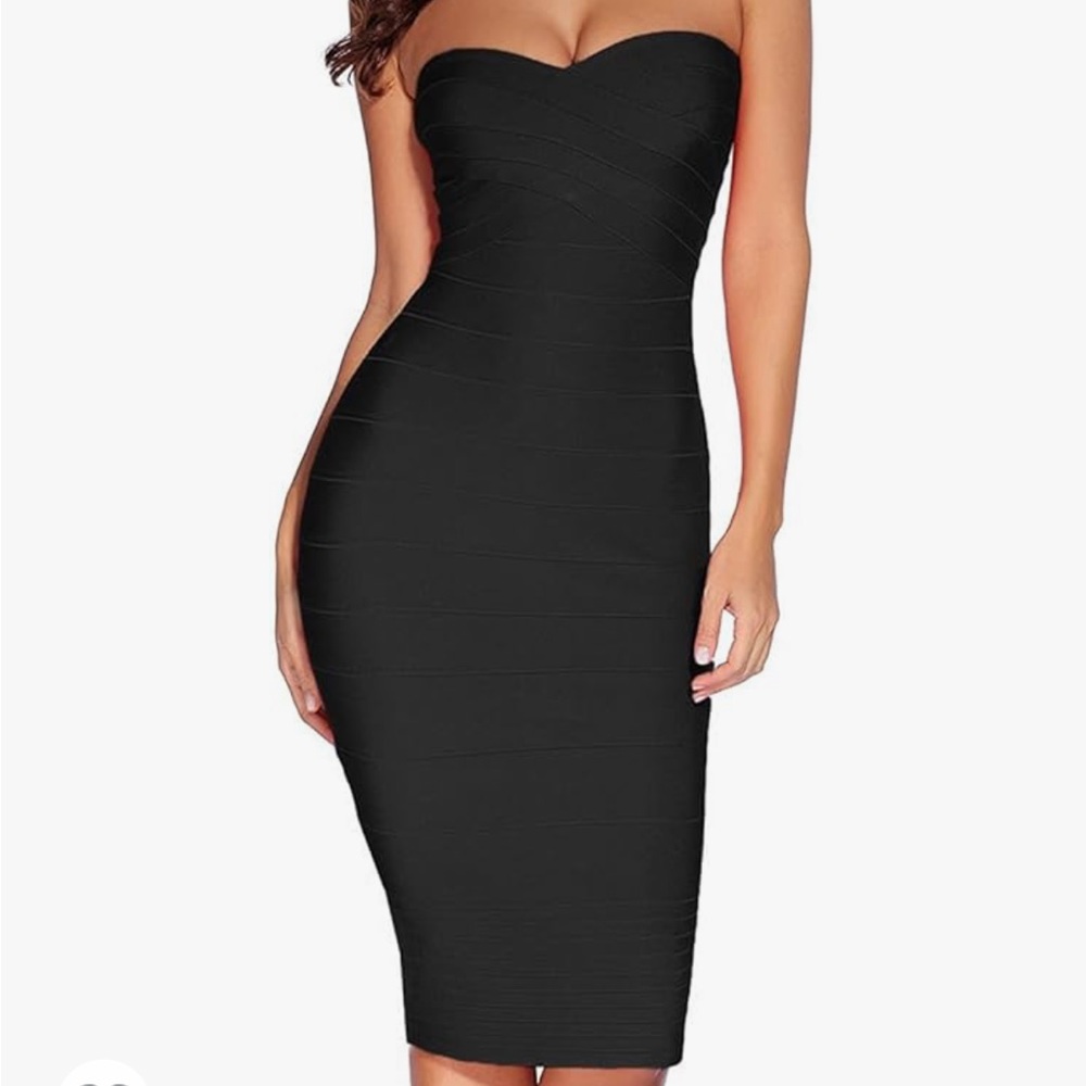 Women's Midi Cocktail Dresses Strapless Bandage Bodycon Dress Party Dress